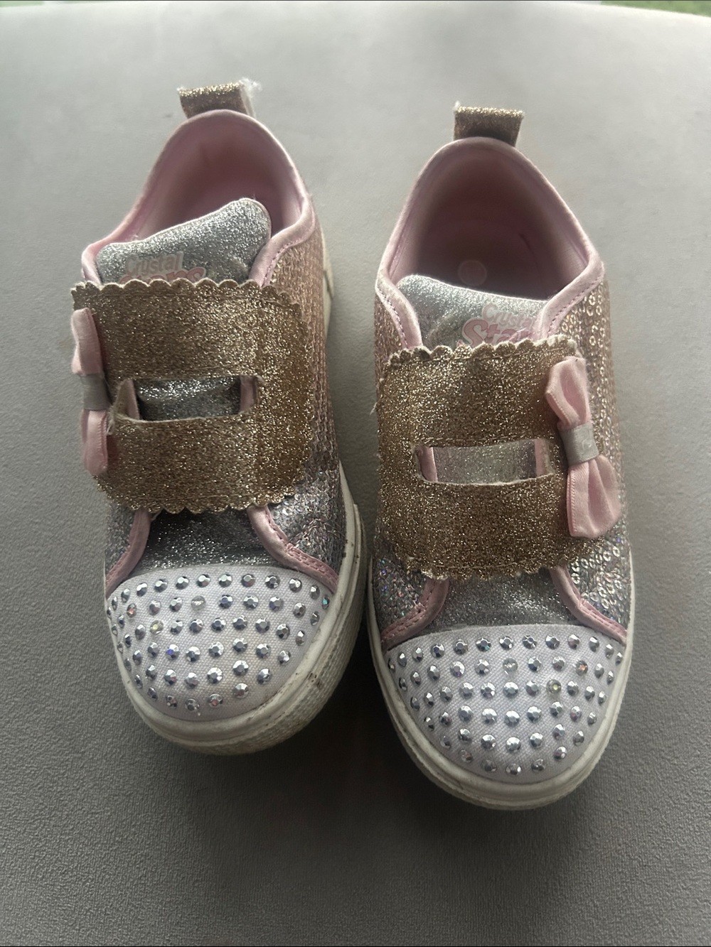 Twinkle Toes- Glitter Bow Slip-On Sneakers - Pink & Silver- size 12little kids